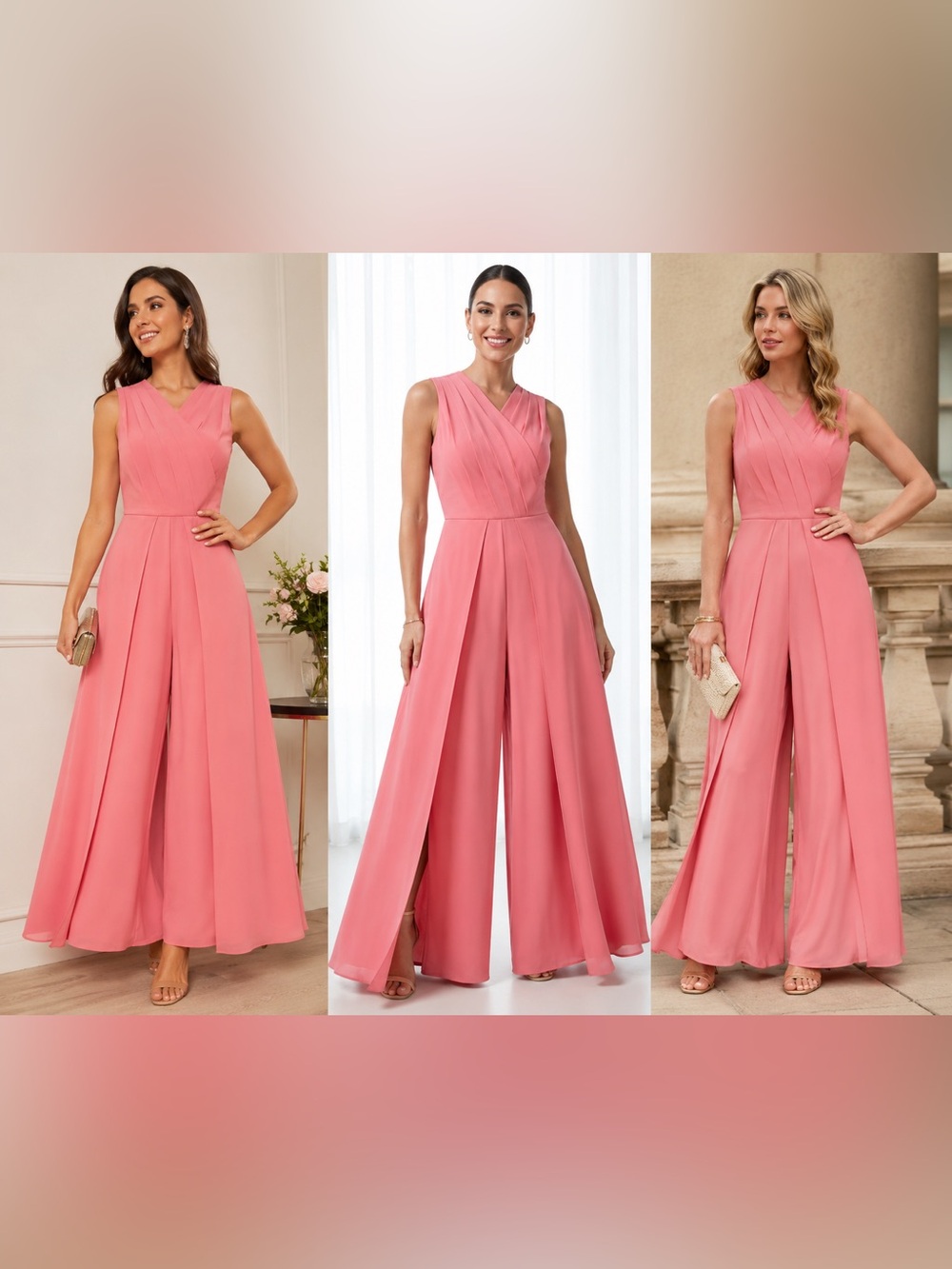 Kay Unger New York Pink Walk-Through Wide Leg Jumpsuit Size 6 Formal